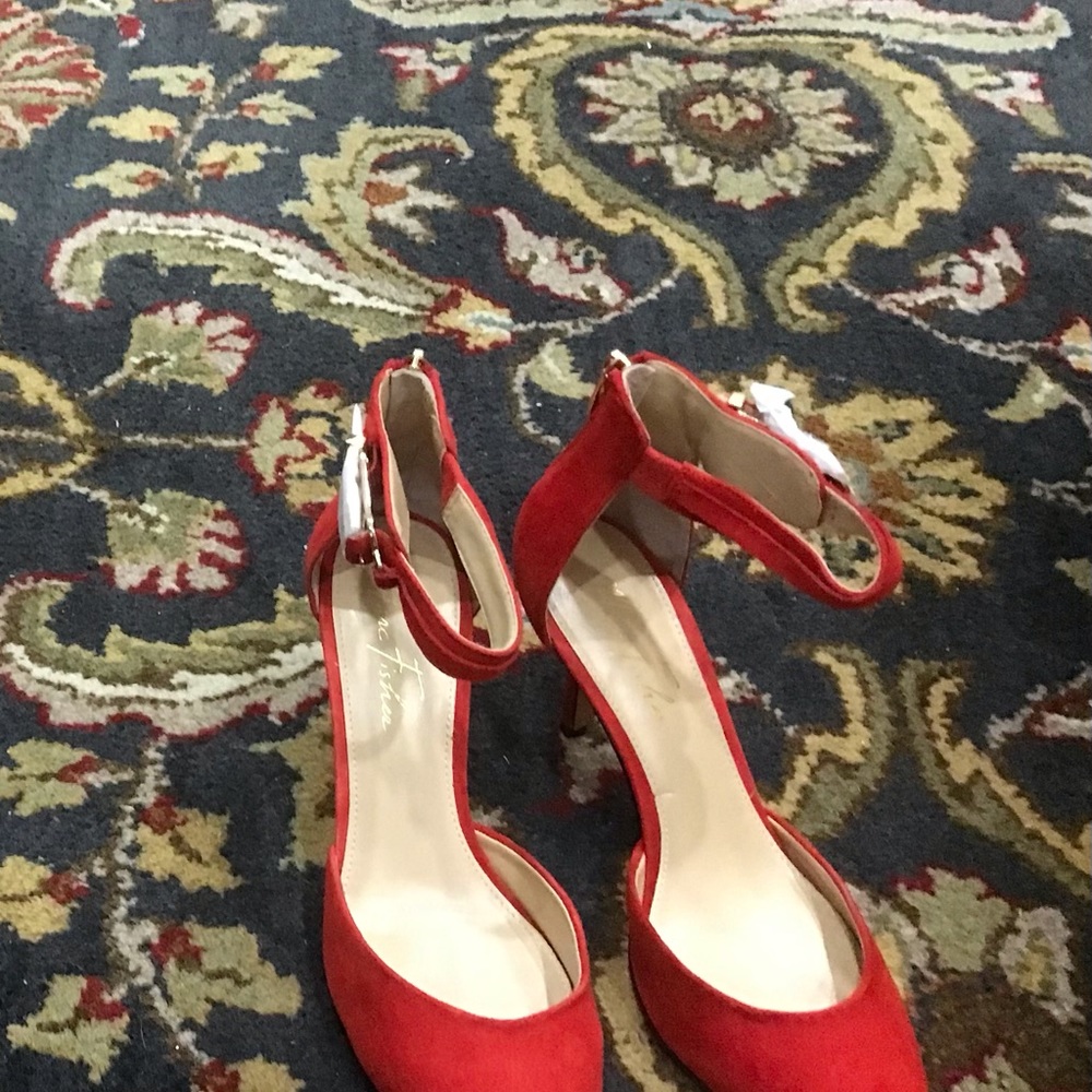 Mac Fischer red high heel suede shoes.  Great for the holidays!